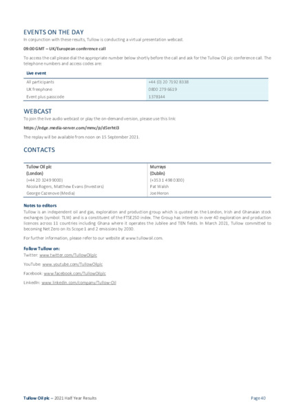 2021 Half Year Results – Tullow Oil Plc – slide 38