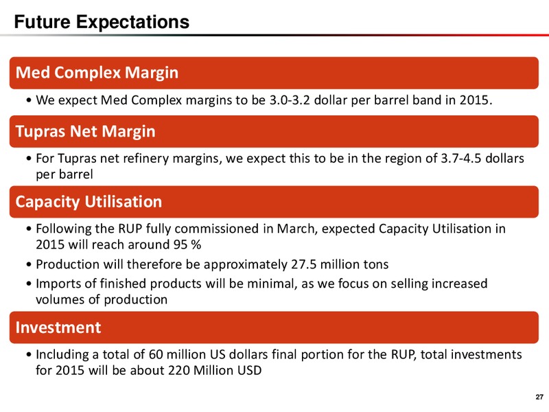 Q4 2014 ANALYST TELECONFERENCE – Turkiye Petrol Rafinerileri A.S – slide 26