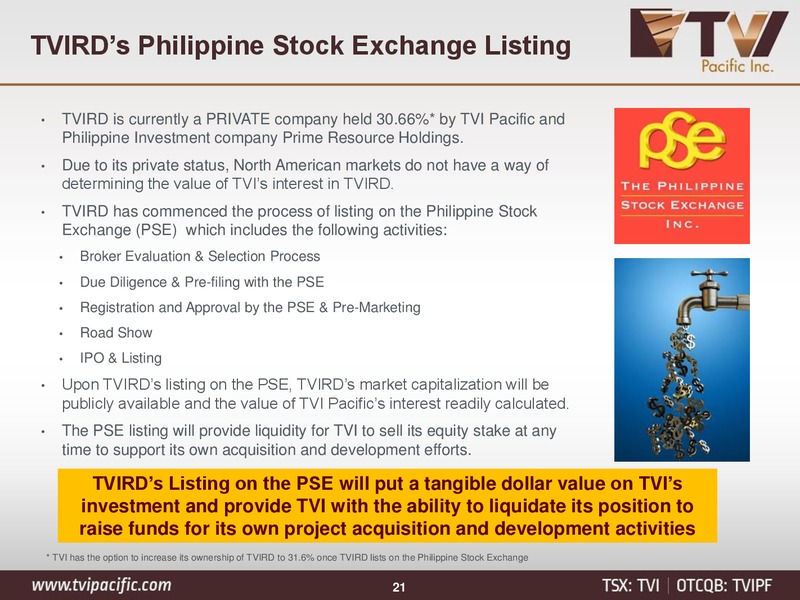 JUNE 2015 INVESTOR PRESENTATION – Tvi Pacific Inc – slide 19