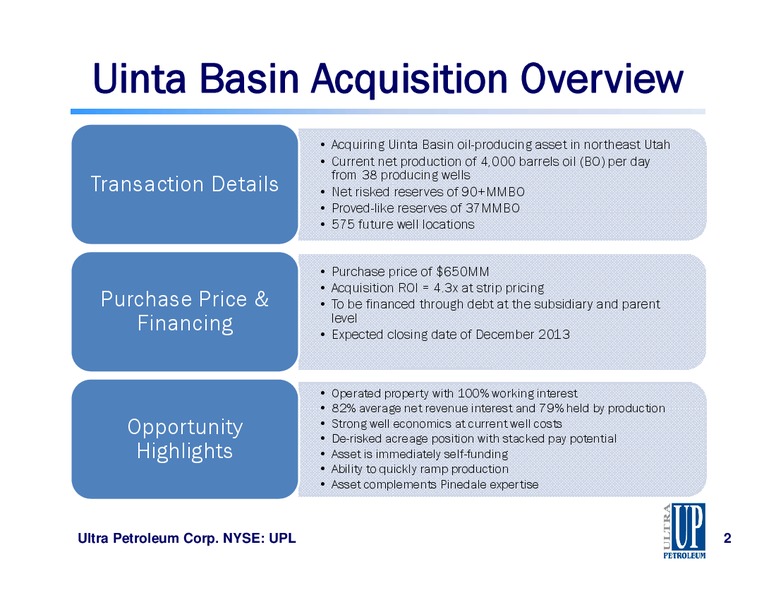 Q3 2013 EARNINGS CALL – Ultra Petroleum Corp. – slide 2