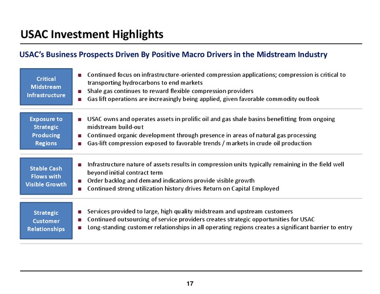 INVESTOR MEETINGS – USA Compression Partners Lp – slide 17