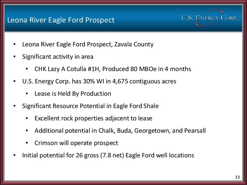 2010 EARNINGS CALL – US Energy Corp. – slide 13