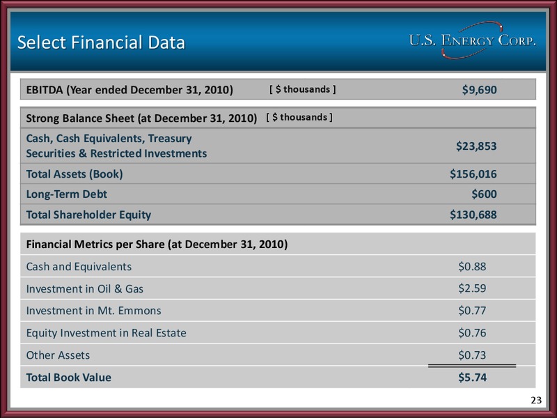 2011 IPAA OGIS – US Energy Corp. – slide 22