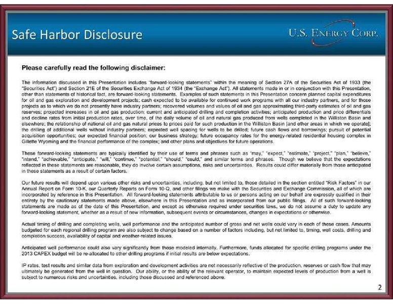 GLOBAL HUNTER SECURITIES ENERGY CONFERENCE – US Energy Corp. – slide 2