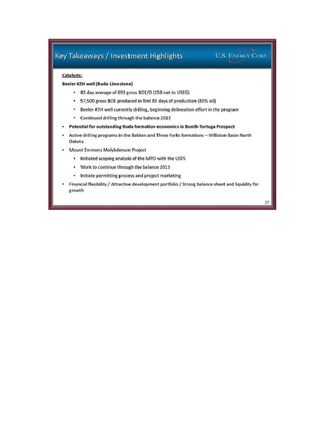 AUGUST 2013 CORPORATE PRESENTATION – US Energy Corp. – slide 27