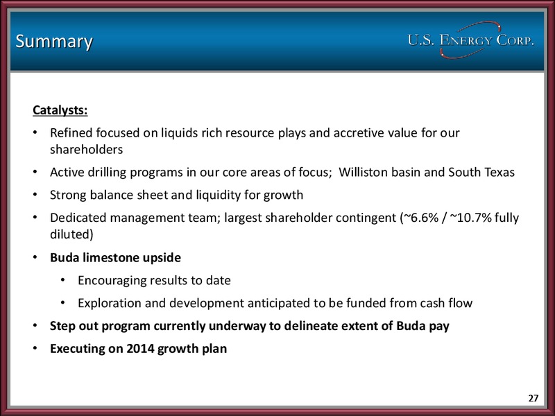 THE ENERCOM OIL AND GAS CONFERENCE – US Energy Corp. – slide 26