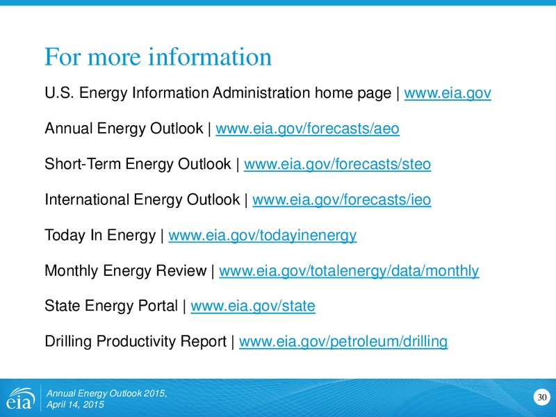 ANNUAL ENERGY OUTLOOK 2015 – US ENERGY INFORMATION ADMINISTRATION – slide 30