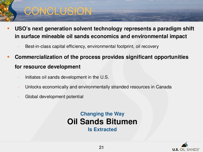 MAY 2015 CORPORATE PRESENTATION – US Oil Sands Inc. – slide 20