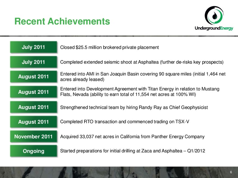 NOVEMBER 2011 CORPORATE PRESENTATION – Underground Energy – slide 6