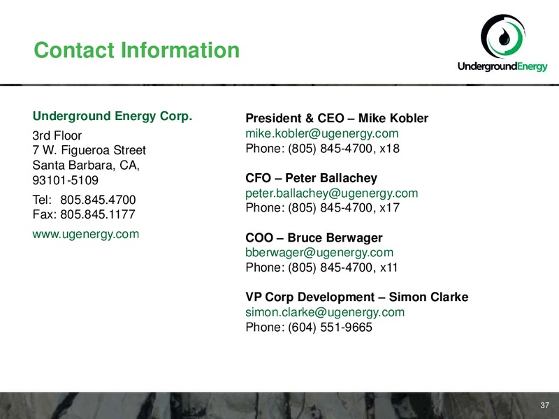 NOVEMBER 2011 CORPORATE PRESENTATION – Underground Energy – slide 37