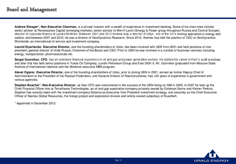 JUNE 2015 INVESTOR PRESENTATION – Urals Energy – slide 22