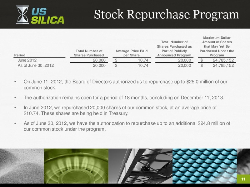 Q2 2012 EARNINGS CALL – US Silica – slide 10