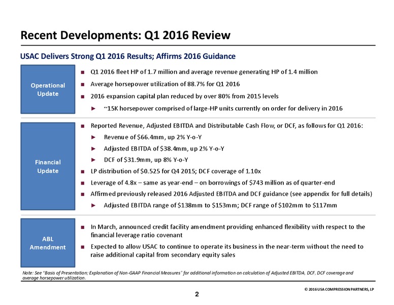 JP Morgan Inaugural Energy Equity Conference – USA Compression Partners Lp – slide 2