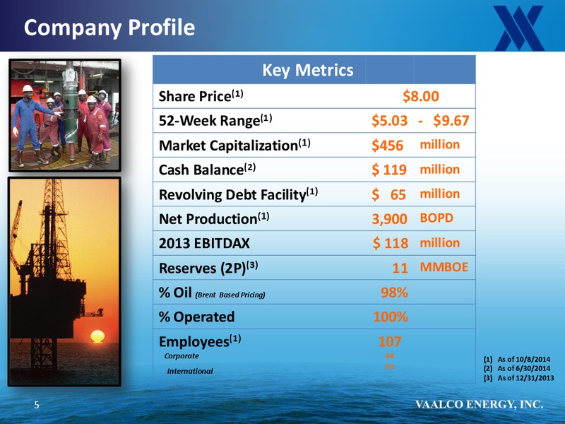 OCTOBER 2014 COMPANY UPDATE – Vaalco Energy Inc. – slide 4