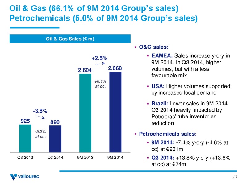 THIRD QUARTER AND FIRST NINE MONTHS 2014 RESULTS – Vallourec – slide 6