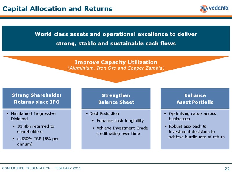BMO Global Metals & Mining Conference JP Morgan Global Emerging Markets Corporate Conference – Vedanta Resources – slide 21