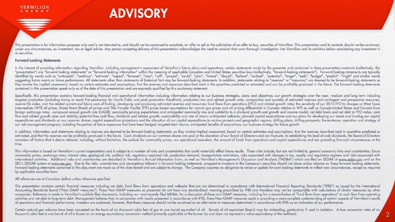 INVESTOR PRESENTATION – Vermilion Energy Inc. – slide 2