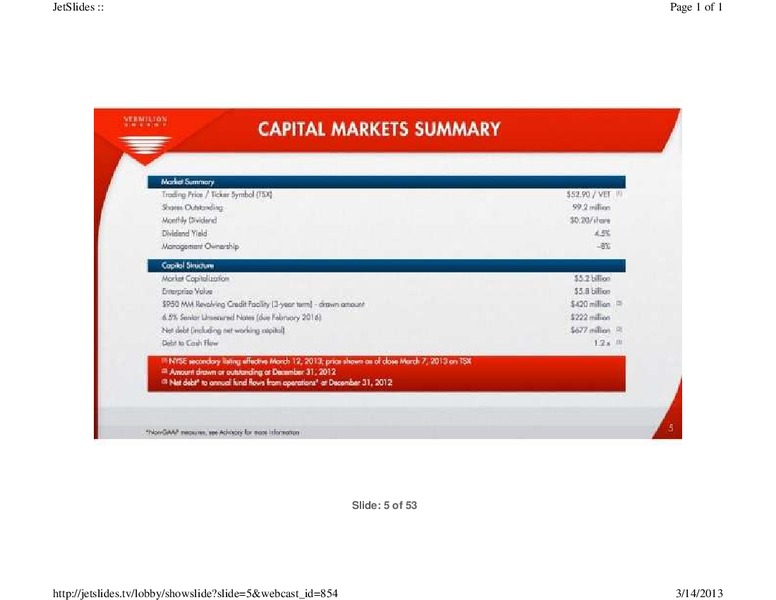 FIRSTENERGY CAPITAL EAST COAST ENERGY CONFERENCE – Vermilion Energy Inc. – slide 5