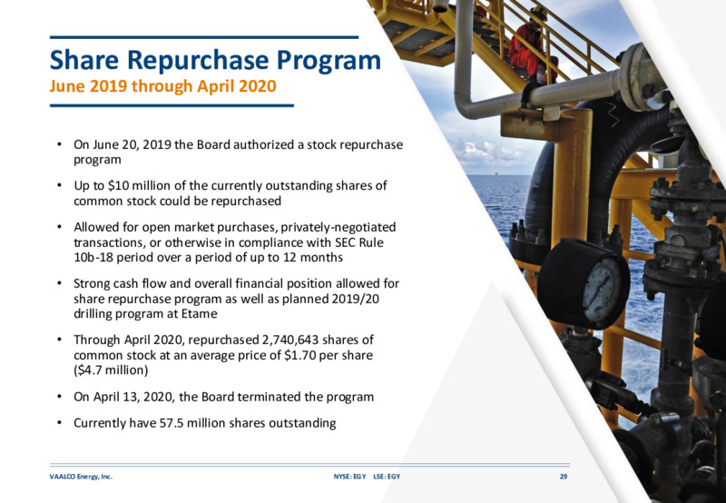 May 2020Updated Investor Presentation – Vaalco Energy Inc. – slide 28
