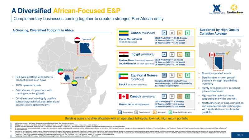 Combination of VAALCO Energy Inc & TransGlobe Energy Corporation – Vaalco Energy Inc. – slide 5