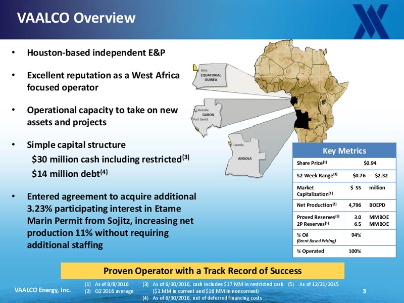 Q2 2016 Company Update – Vaalco Energy Inc. – slide 2