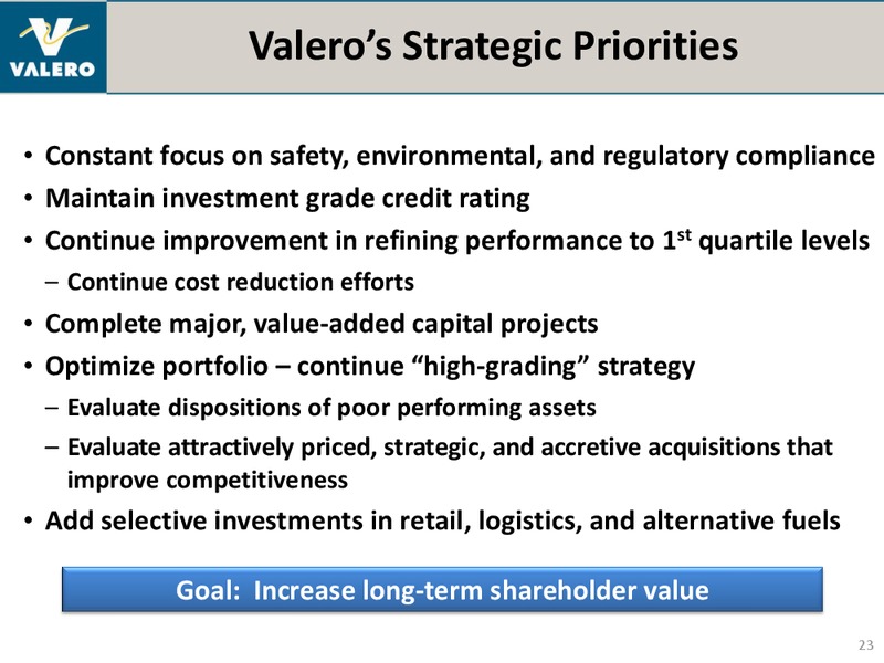 July 2012 Investor Presentation – Valero Energy Corporation – slide 22