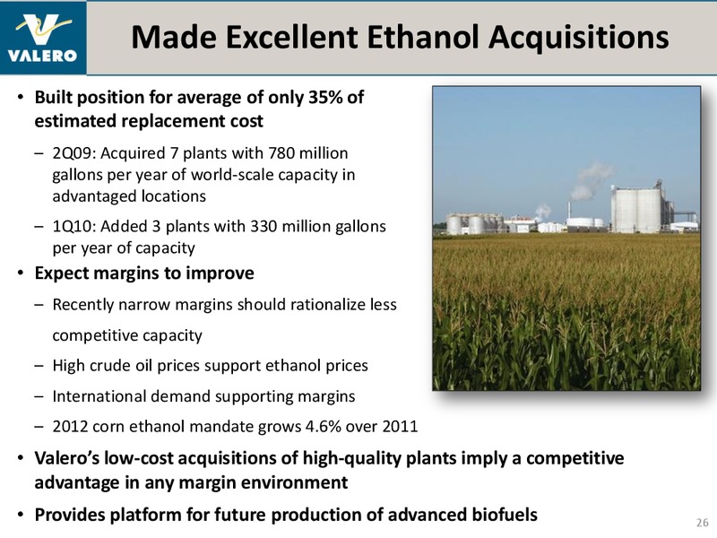 July 2012 Investor Presentation – Valero Energy Corporation – slide 25