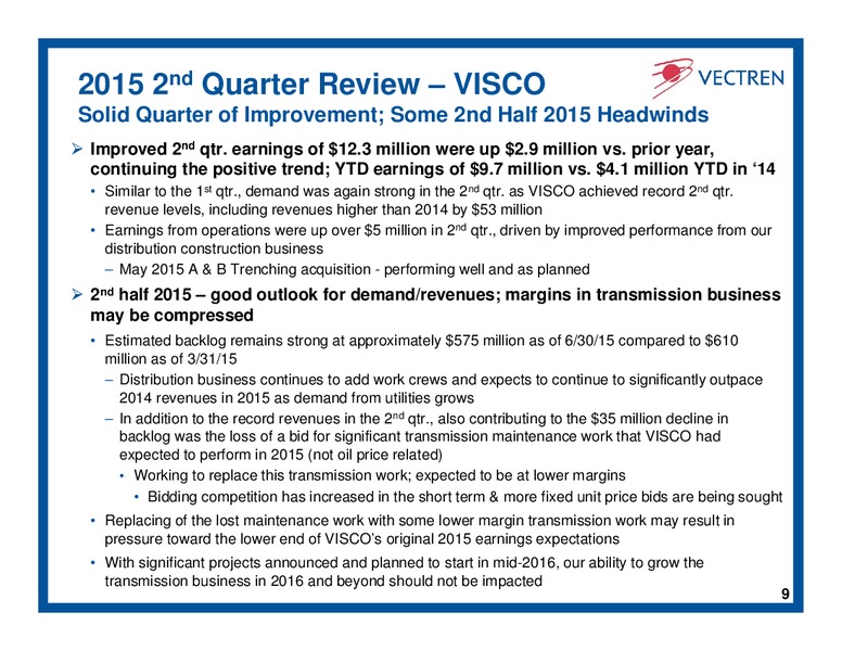 Q2 2015 Financial Review – Vectren – slide 8