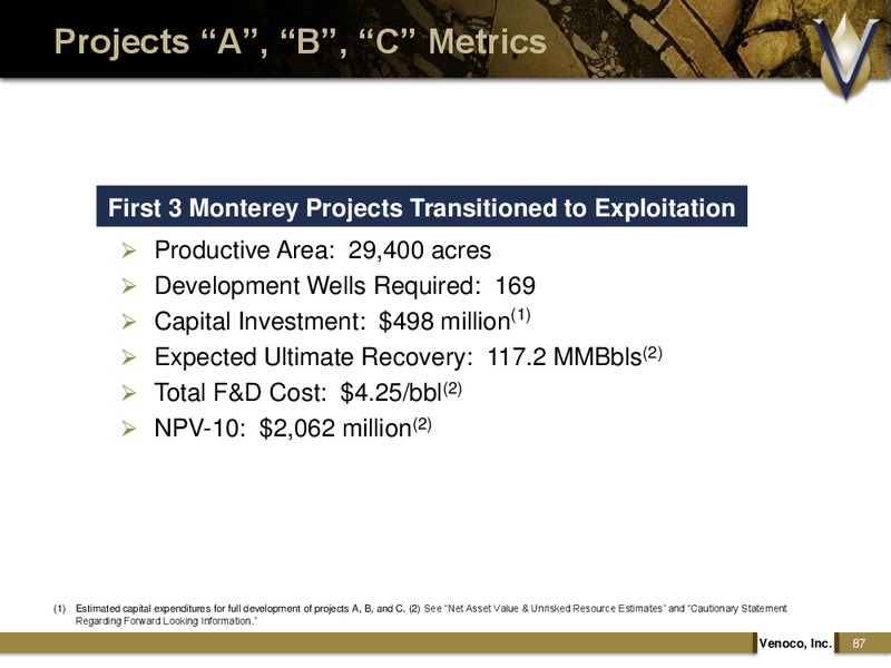 MONTEREY SHALE FOCUSED ANALYST DAY – Venoco Inc. – slide 86