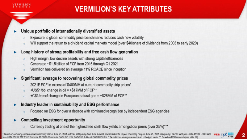 July 2021 Investor Presentation – Vermilion Energy Inc. – slide 2