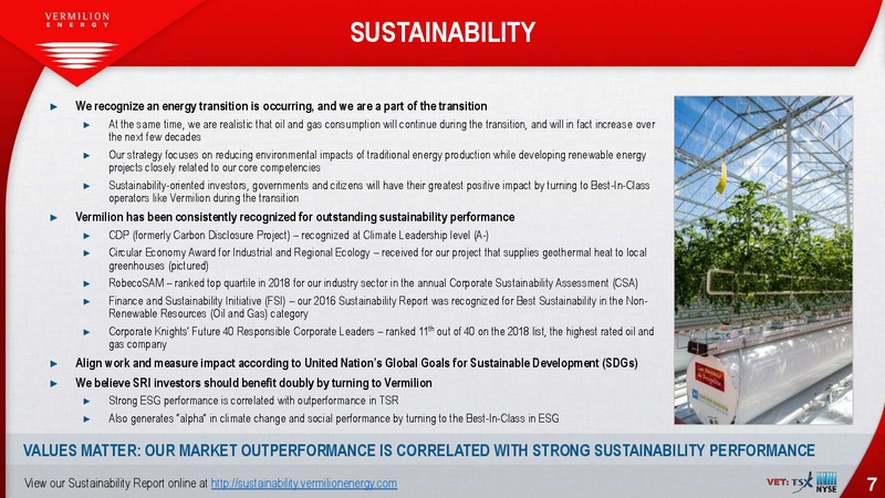 October 2018 Investor Presentation – Vermilion Energy Inc. – slide 7