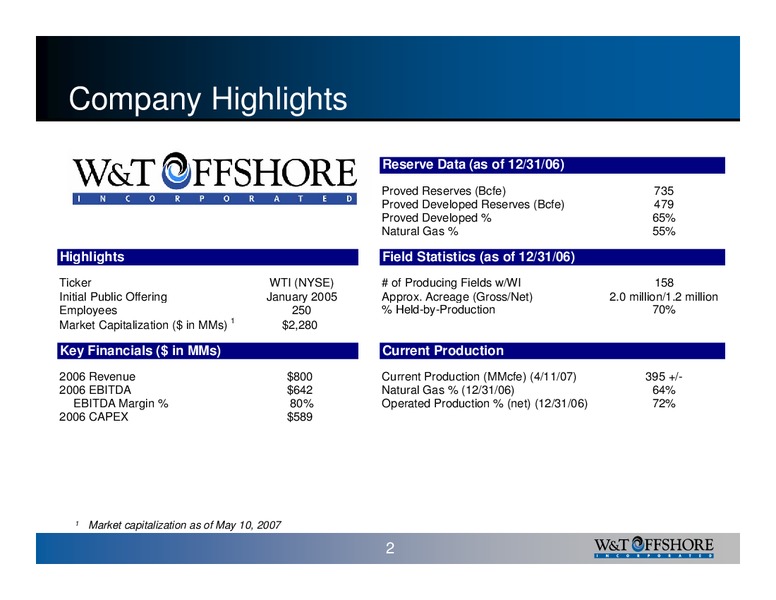 Calyon Securities Energy Conference – W&T Offshore Inc. – slide 2