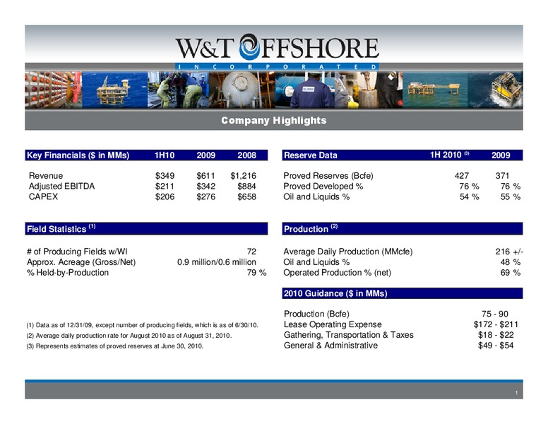 BARCLAYS CEO ENERGY POWER CONFERENCE – W&T Offshore Inc. – slide 2