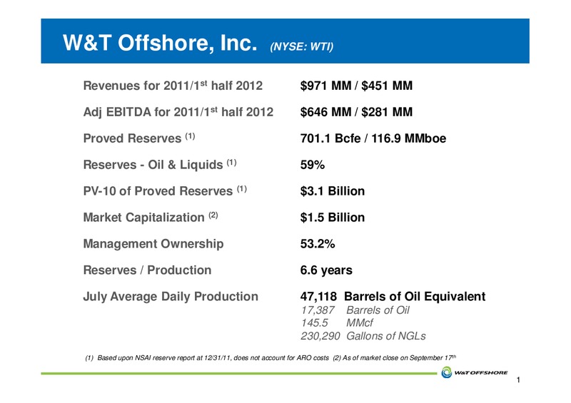 IMPERIAL CAPITAL GLOBAL OPPORTUNITIES CONFERENCE – W&T Offshore Inc. – slide 2