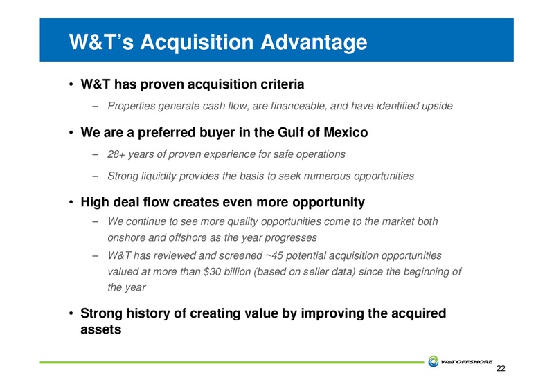 JOHNSON RICE ENERGY CONFERENCE – W&T Offshore Inc. – slide 23