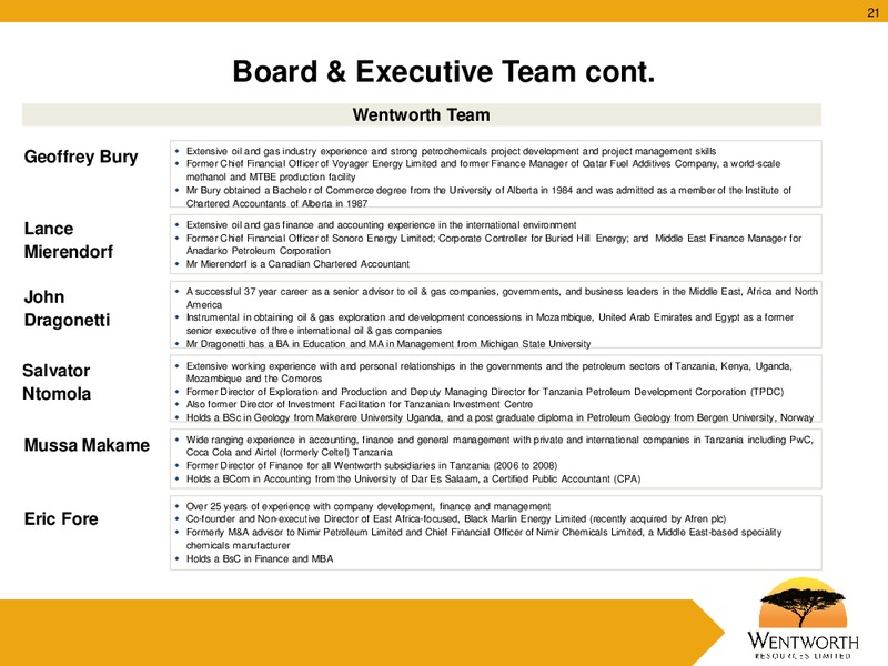 APRIL 2012 CORPORATE PRESENTATION – Wentworth Resources Ltd – slide 20