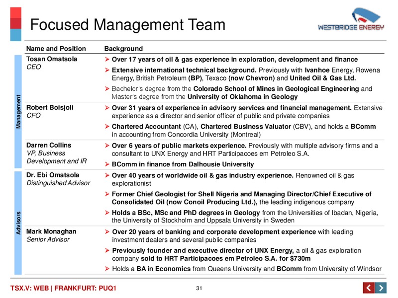 Investor Presentation – Westbridge Energy – slide 32