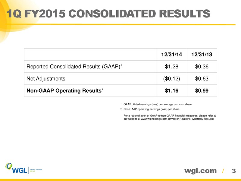 First Quarter Fiscal Year 2015 Earnings Call – WGL Holdings Inc. – slide 2