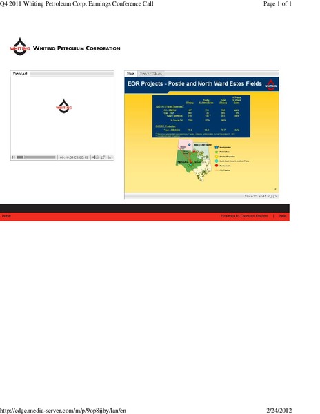 Q4 2011 Earnings Conference Call – Whiting Petroleum Corp. – slide 23