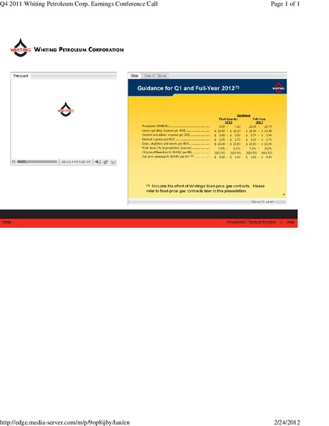 Q4 2011 Earnings Conference Call – Whiting Petroleum Corp. – slide 32