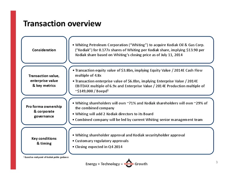 Acquisition Kodiak Oil & Gas – Whiting Petroleum Corp. – slide 2