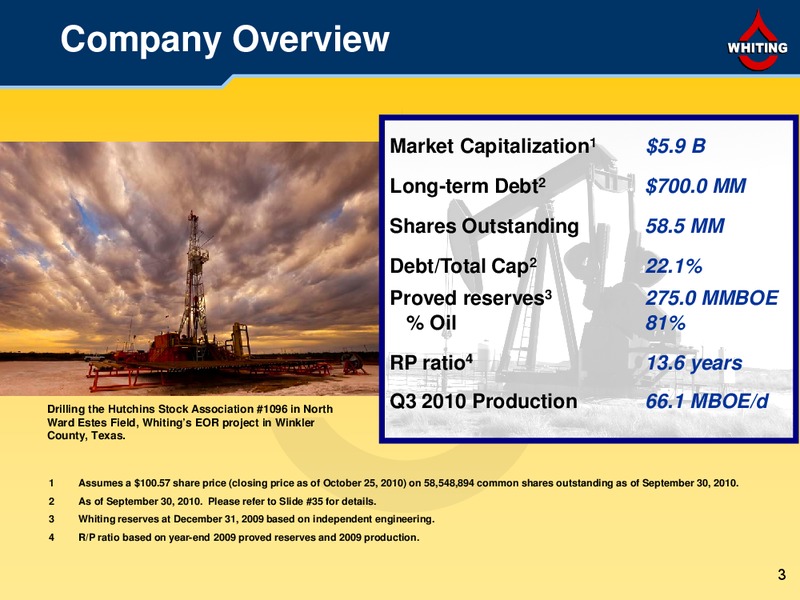 3Q 2010 Financial and Operating Results – Whiting Petroleum Corp. – slide 3