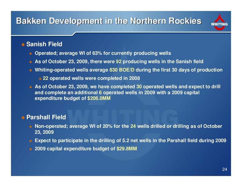 Current Corporation Information – Whiting Petroleum Corp. – slide 24