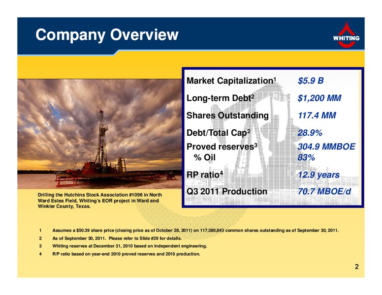 Third Quarter 2011 Financial and Operating Results – Whiting Petroleum Corp. – slide 2
