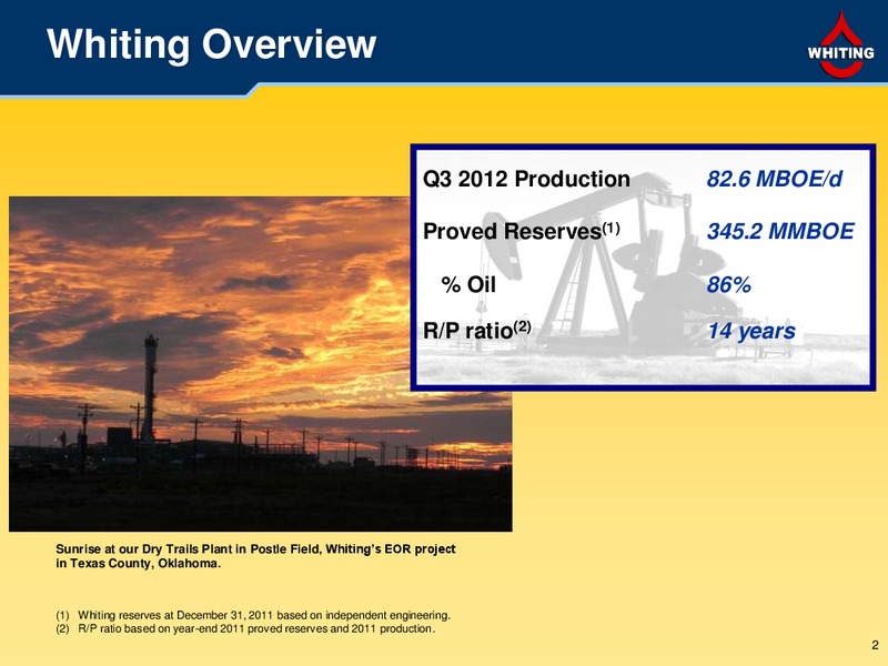 Wells Fargo Securities Pipeline MLP & Energy Symposium – Whiting Petroleum Corp. – slide 2
