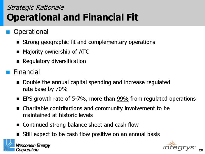 Investor Presentation – Wisconsin Energy Corp. – slide 19