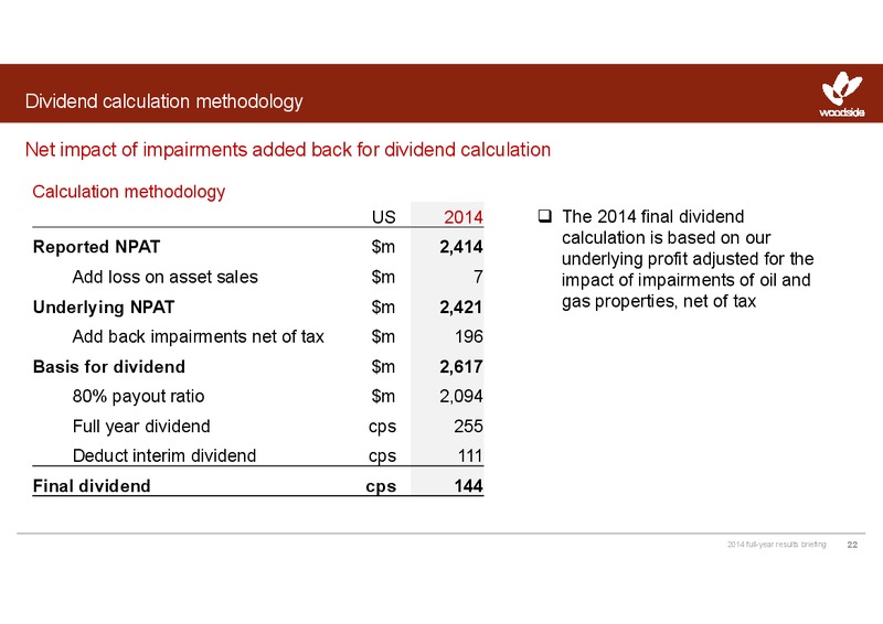 2014 full year results – Woodside Petroleum Ltd. – slide 21