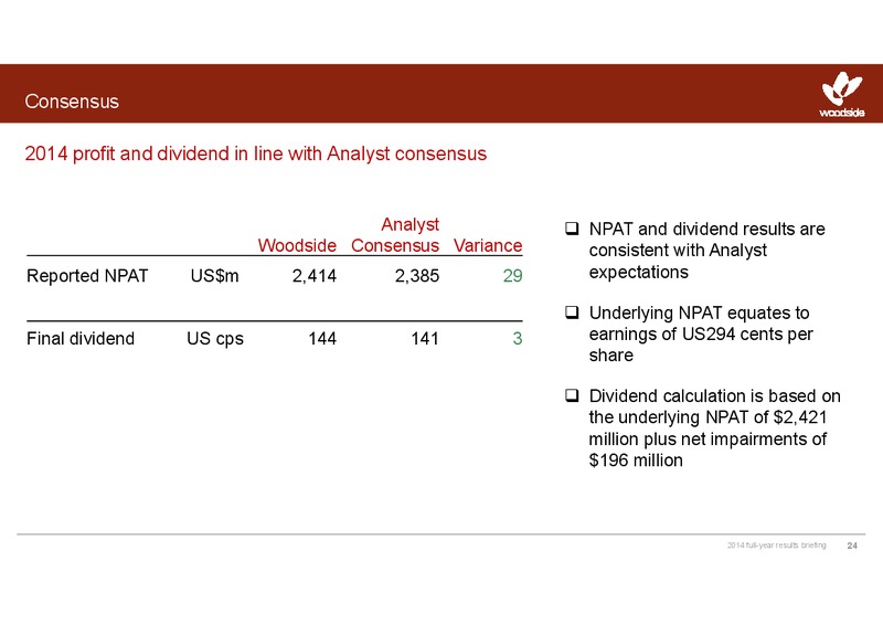 2014 full year results – Woodside Petroleum Ltd. – slide 23