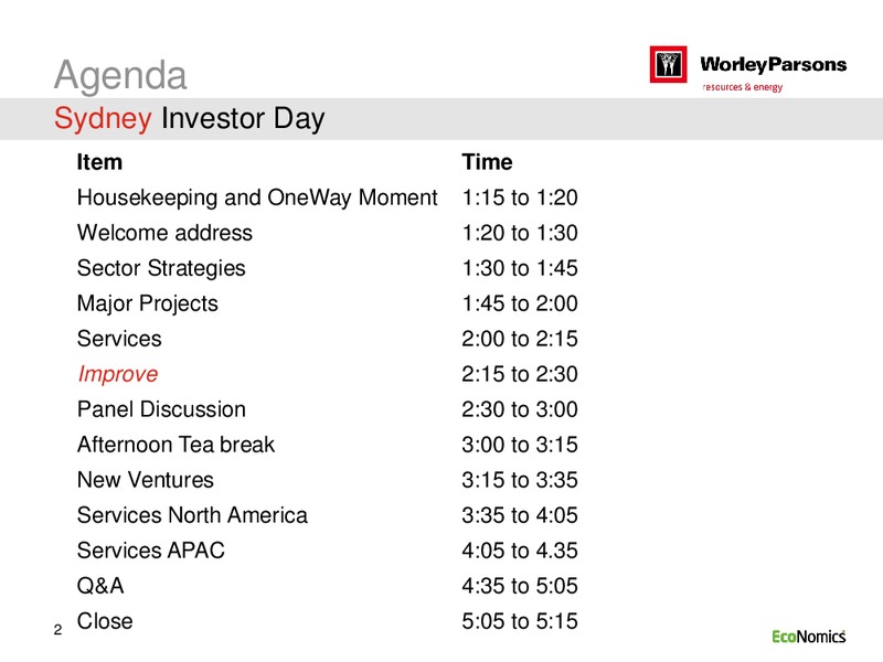 SYDNEY INVESTOR DAY – WorleyParsons Limited – slide 2