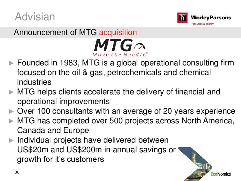 SYDNEY INVESTOR DAY – WorleyParsons Limited – slide 86